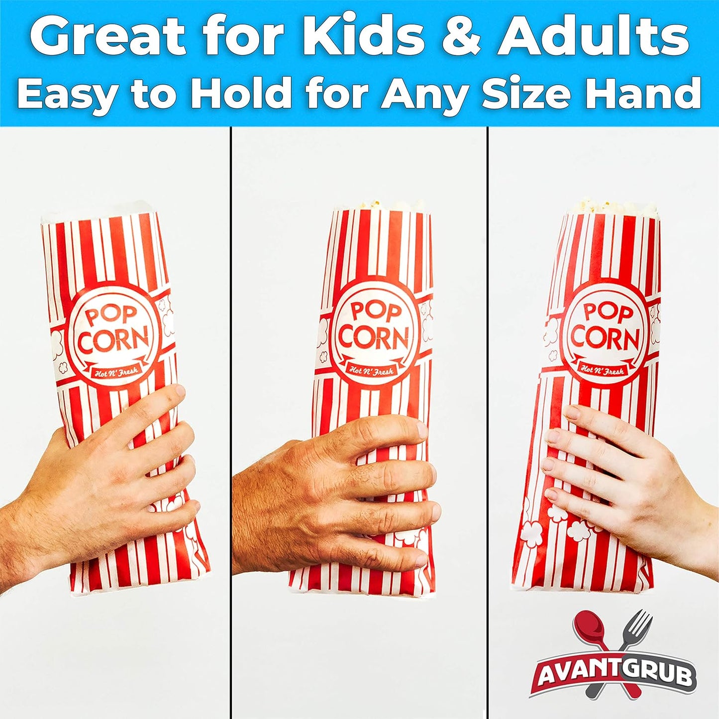 Leak-proof, Grease Resistant Popcorn Bags 25 Pack. Tear Resistant, Single Serving 2oz Paper Sleeves in Nostalgic Red/White Design. Great Movie Theme Party Supplies, Retro Carnivals & Fundraisers