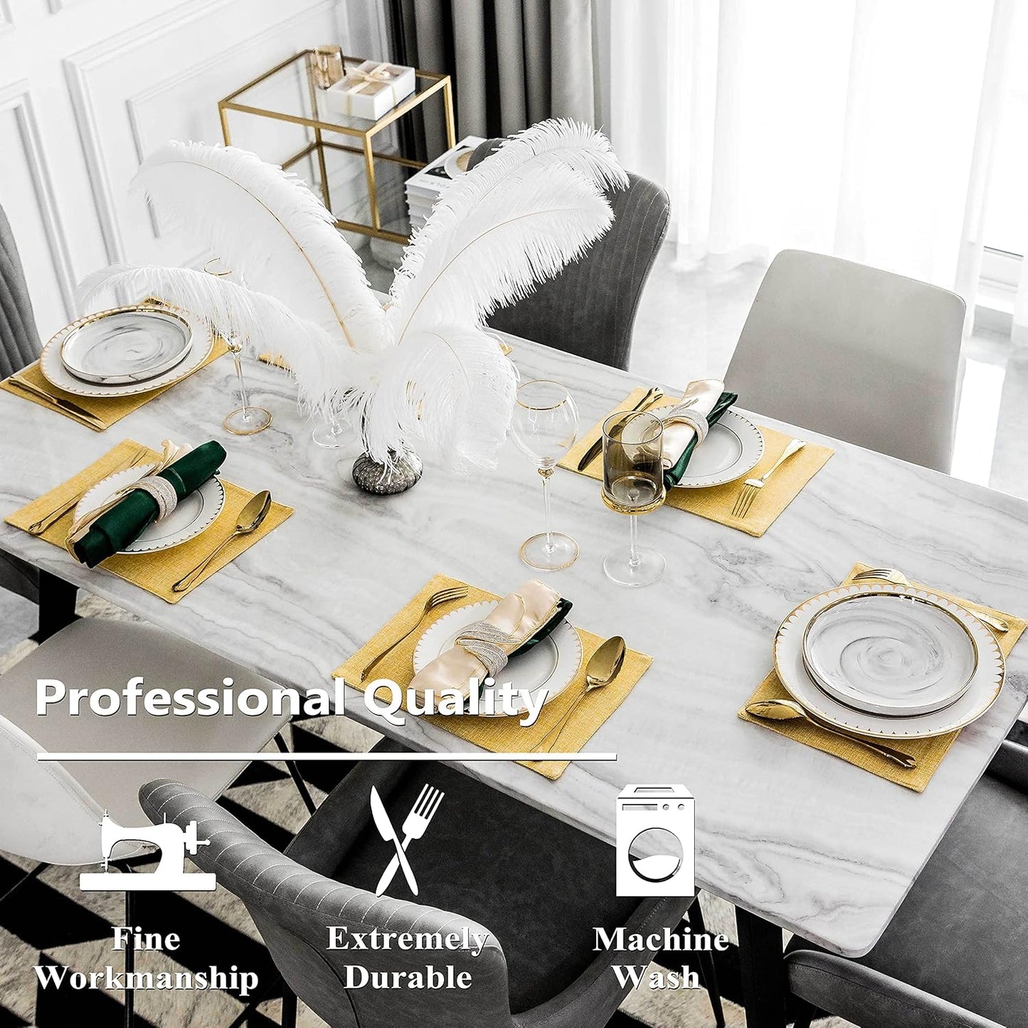 Home Brilliant Cloth Placemats Set of 8 Linen Placemat Washable Heat Resistant Dining Table Place Mats for Kitchen Table Holiday Dinner Fall Winter Decoration, Yellow