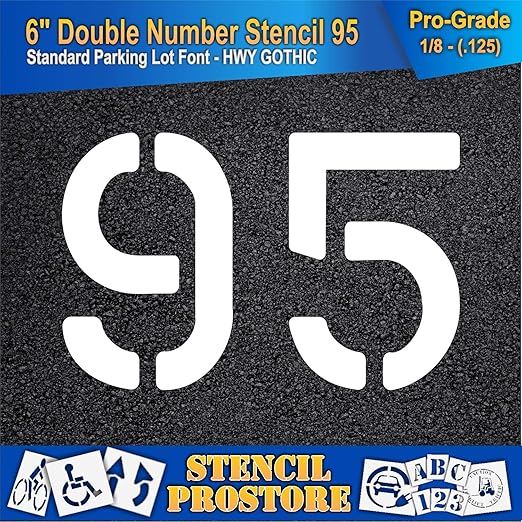 Pavement, Curb, and WheelStop Stencils - 6 inch Double Number Stencil - (95) - 6" x 9" x 1/8" (128 mil) - Pro-Grade