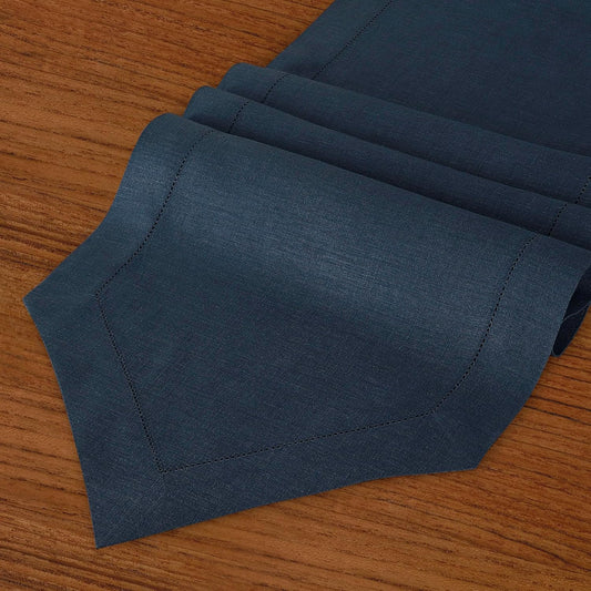 D'Moksha Homes Navy Blue Linen Table Runner 60 Inches Long - 100% Pure Linen Diamond Table Runner 14 x 60 Inch for Dining, Fall and Halloween - Machine Washable
