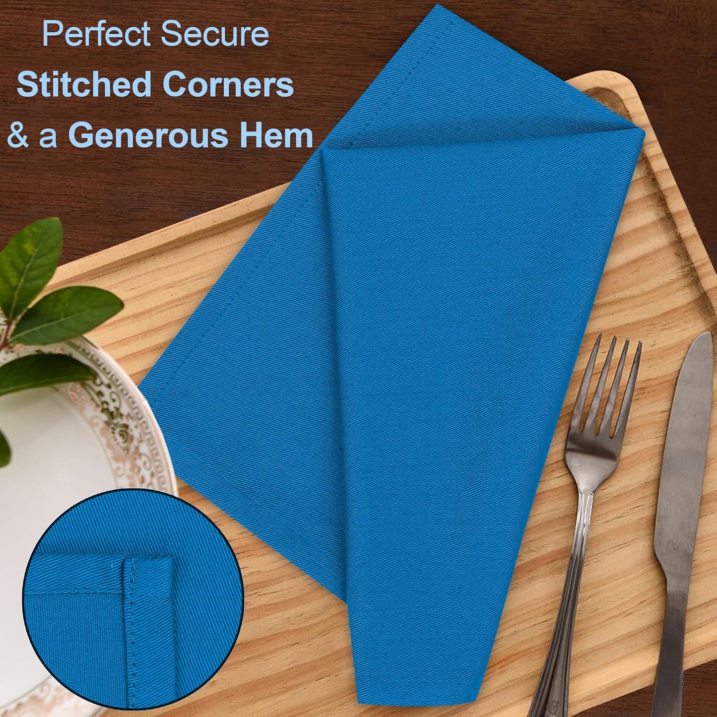 Ruvanti Cloth Napkins Set of 12, 18x18 Inches Napkins Cloth Washable, Soft, Durable, Absorbent, Cotton Blend. Table Dinner Napkins Cloth for Hotel, Lunch, Restaurant, Wedding Event, Parties - Blue
