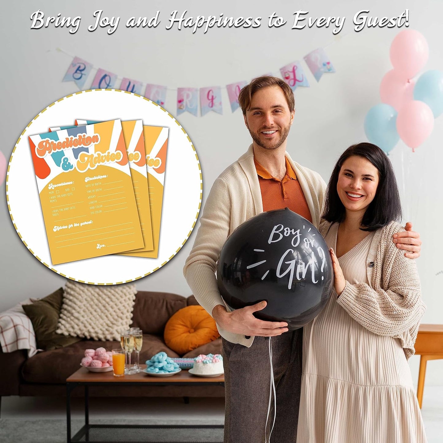 Boho Sunshine Baby Shower Games for Boy, 30 Baby Predictions and Advice Cards, Gender Reveal Party Supplies Favors (5"x7") -A02