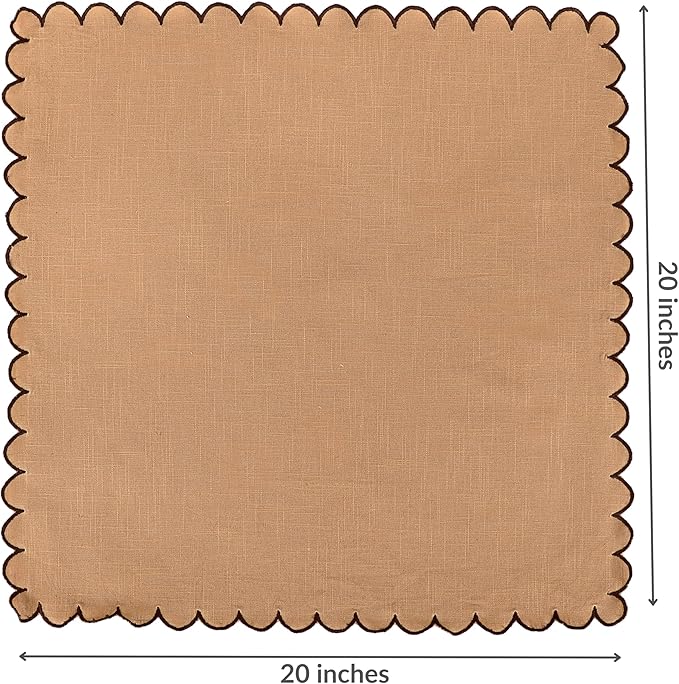 FINGERCRAFT Cloth Napkins, Everyday Use Scallop Design, Premium Quality Natural Cotton Napkin Set of 6 Perfect for Parties Dinners Weddings Easter Napkin Cloth 20x20 inch Brown/Chocolate