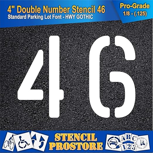 Pavement, Curb, and WheelStop Stencils - 4 inch Double Number Stencil - (46) - 4" x 5.5" x 1/8" (128 mil) - Pro-Grade