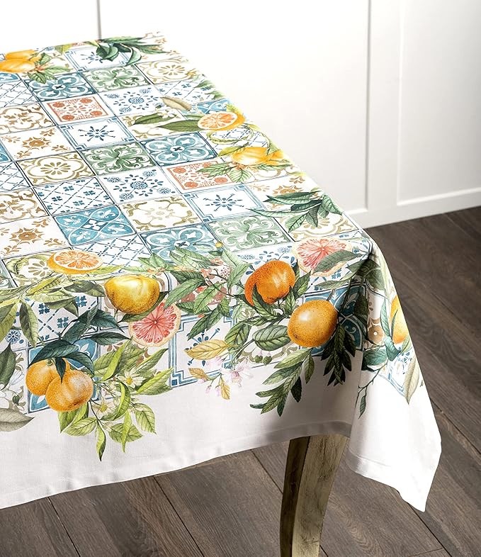 Maison d' Hermine Table Cloth Rectangle Table 100% Cotton 70 x 108 Inches Tablecloth Reusable Decorative for Dining Room Farmhouse Home Valentines Day Decorations Spring Summer - Agrume
