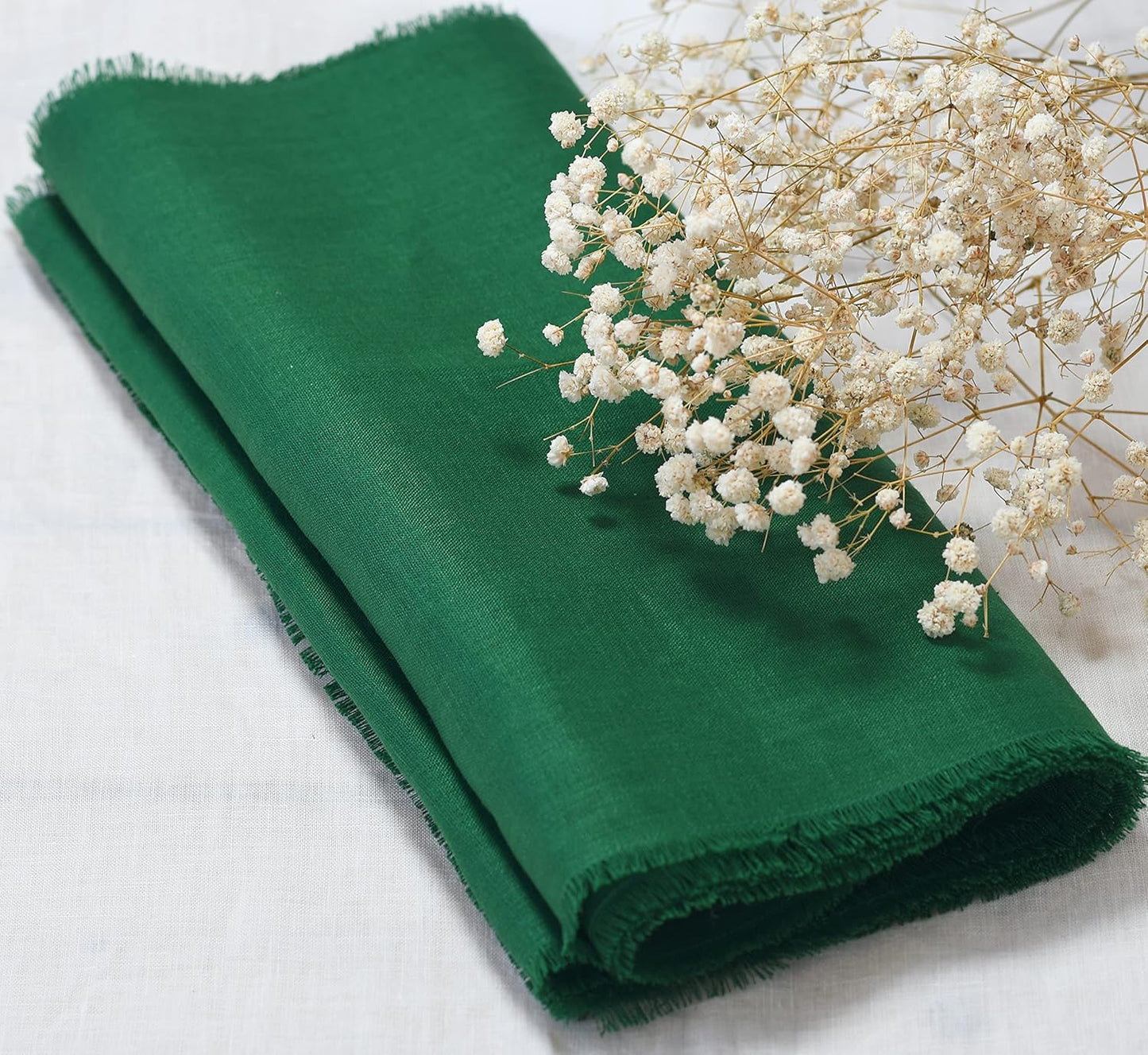 Christmas Table Runner with Fringe- 14x90 Inch Green, 100% Pure Linen Christmas Runner for Table, Green Table Runner for Winter – Machine Washable, Handmade