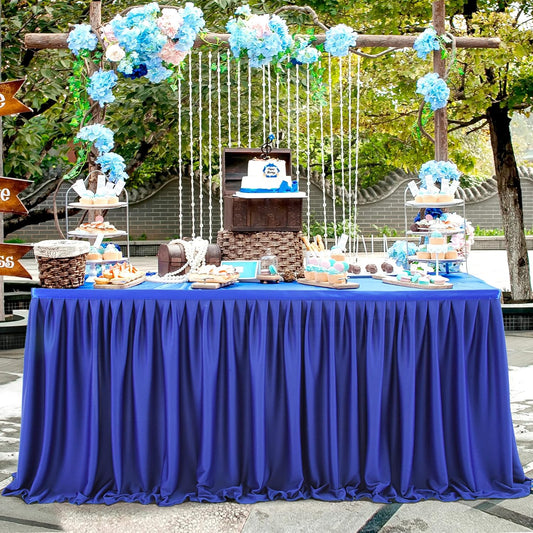 6ft Royal Blue Table Skirt Rectangle Table Polyester Pleated Table Skirt Desk Skirt Teacher Desk Dorm Ruffle Table Skirt Cloth Wedding Birthday Party Baby Bridal Shower Banquet Table Decoration