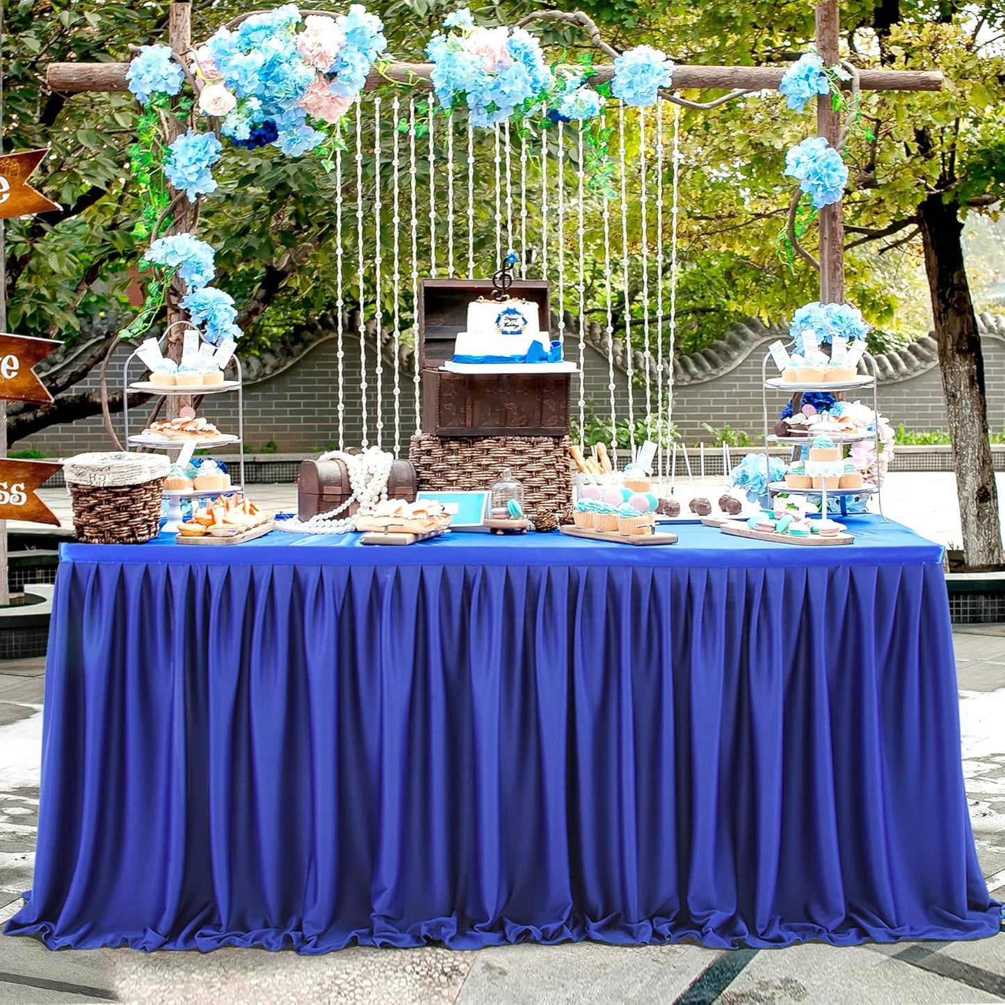 12ft Royal Blue Table Skirt Rectangle Table Polyester Pleated Table Skirt Desk Skirt for Teacher Desk Dorm Ruffle Table Skirt Wedding Birthday Party Baby Bridal Shower Banquet Table Decoration
