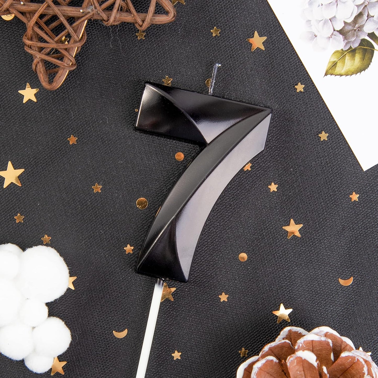 PHD CAKE 2.76 Inch Diamond Black 7 Number Birthday Candles, Black Number Candles, Cake Number Candles, Party Celebration