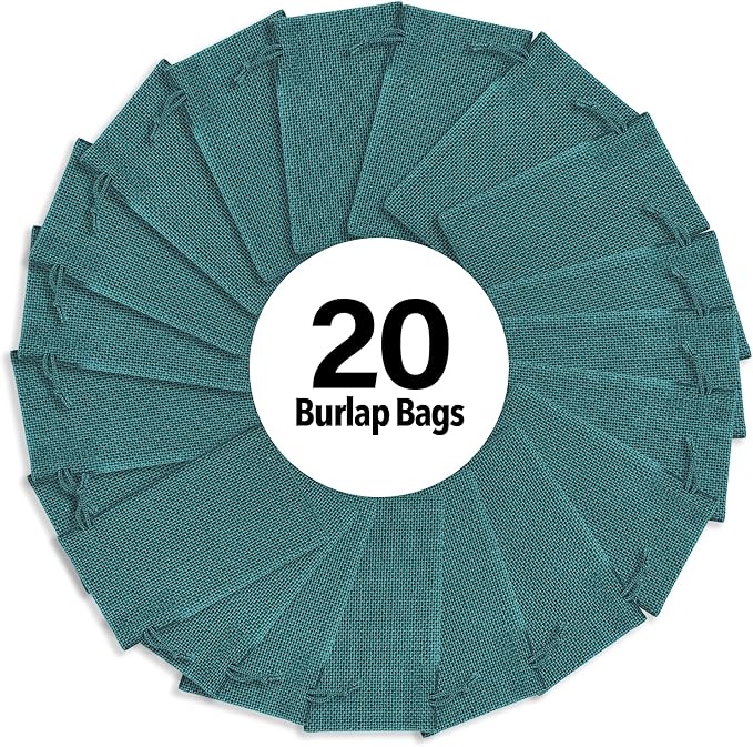 Mandala Crafts 10X14 Inch Teal Burlap Drawstring Gift Bags for Favors - 20 Large Linen Sacks Gift Pouches for Candy, Coffee, Jewelry, Wedding, and Party Supplies
