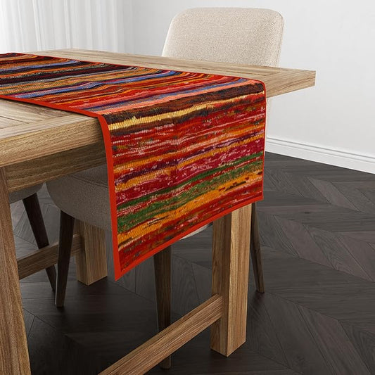 Trade Star Handloomed Table Runner Decorative Table Placemat Upcycled Fabric Table mat Designer Highly Durable Area Rug Runner (RED)