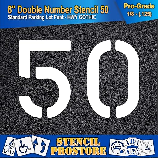 Pavement, Curb, and WheelStop Stencils - 6 inch Double Number Stencil - (50) - 6" x 9" x 1/8" (128 mil) - Pro-Grade