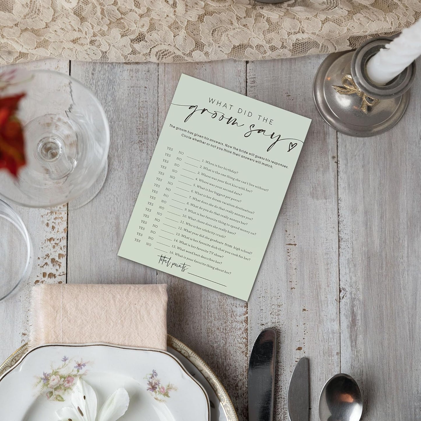 Bridal Shower Games, What Did the Groom Say, 25Pcs Minimalist Sage Green Bridal Game Cards, Wedding Shower Games for Guests, Engagement Bachelorette Party Supplies