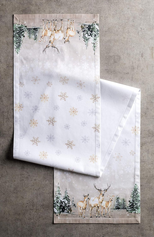 Maison d' Hermine Table Runner 100% Cotton Single Layer Table Runners 90 inches Long for Thanksgiving Christmas Decorations Home Kitchen Dining Party Wedding (Deer in The Woods, 14.5" x 90")