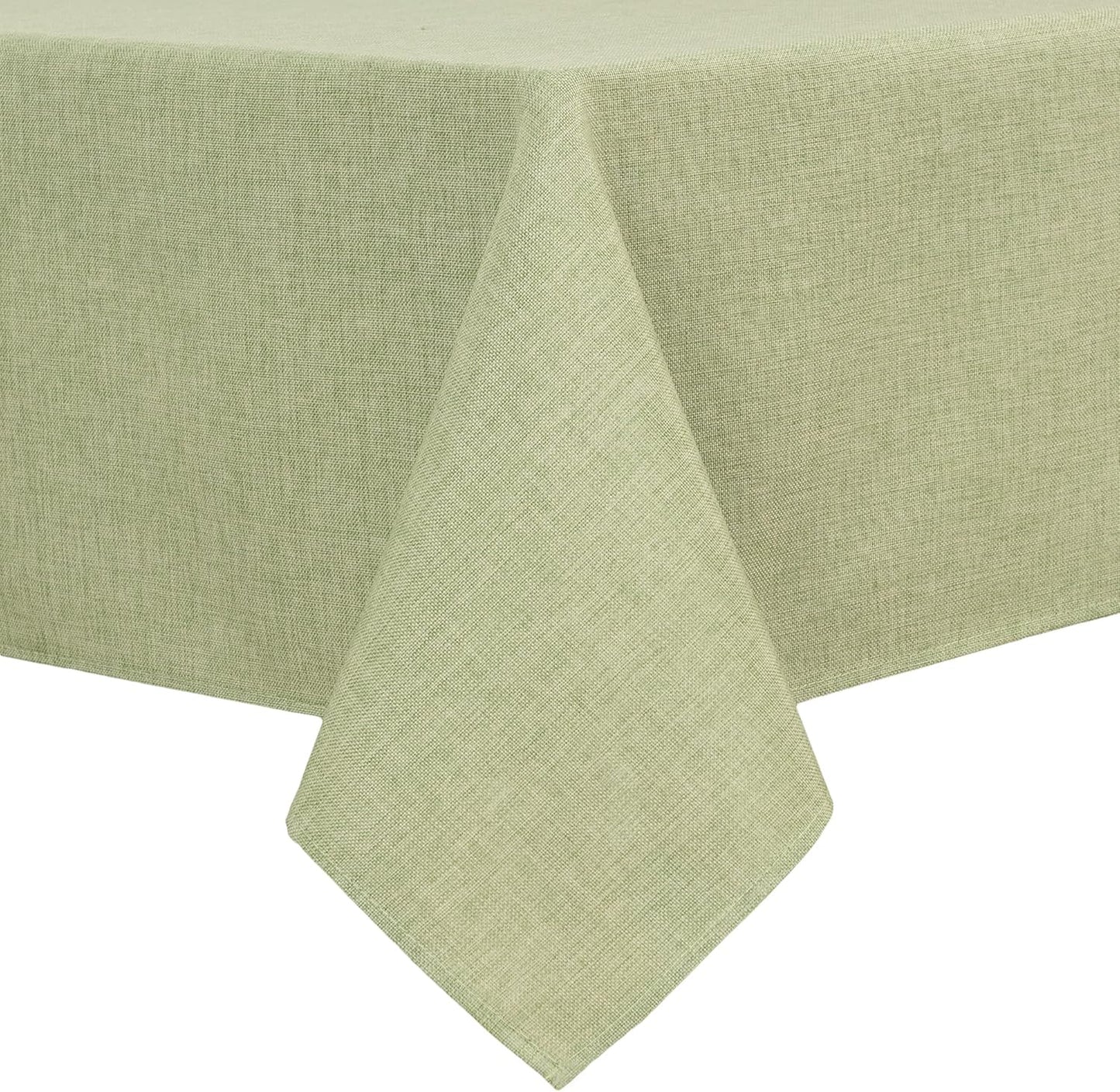 Hiasan Faux Linen Rectangle Tablecloth - Wrinkle and Stain Resistant Washable Table Cloth for Kitchen Dining Room Holiday Table Cover for Dinner, Green, 90 x 132 Inch