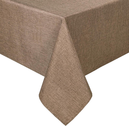 Hiasan Faux Linen Rectangle Tablecloth - Wrinkle and Stain Resistant Washable Table Cloth for Kitchen Dining Room Holiday Table Cover for Party Dinner, Khaki, 54 x 80 Inch