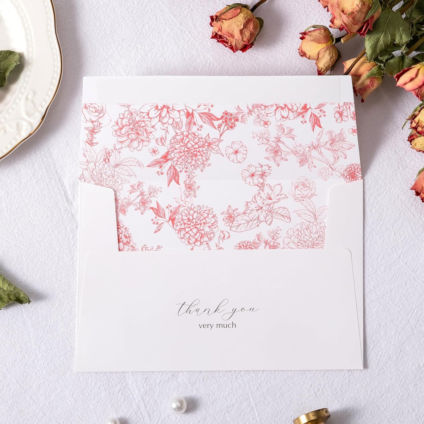 Crisky 25 Pack Pink Floral Thank You Cards with Envelopes, Gold Foil Wildflower Greeting Notes Bulk for Birthday, Baby Shower, Bridal Shower, Wedding, Graduation