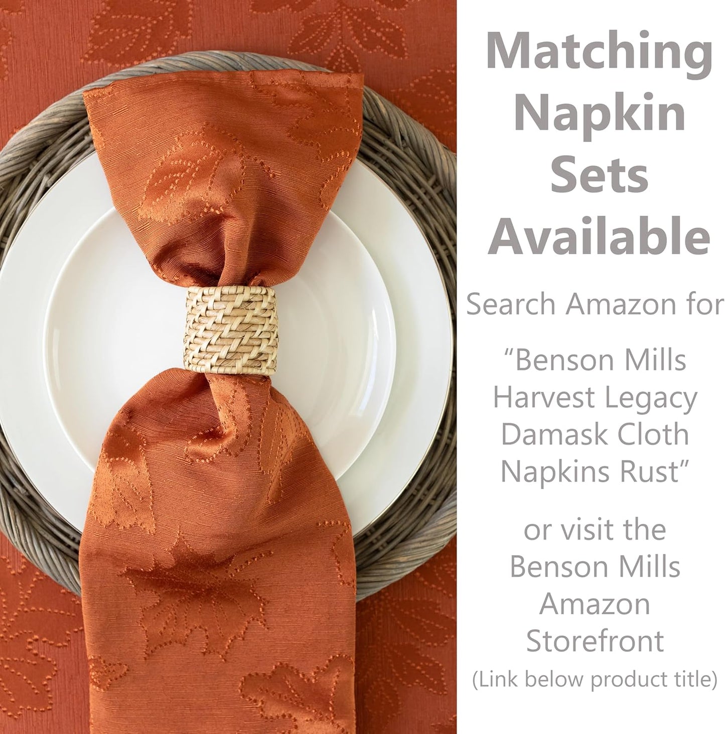 Benson Mills Harvest Legacy Damask Fabric Table Cloth Fall, Harvest, and Thanksgiving Tablecloth (Rust/Burnt Orange, 70" Round)
