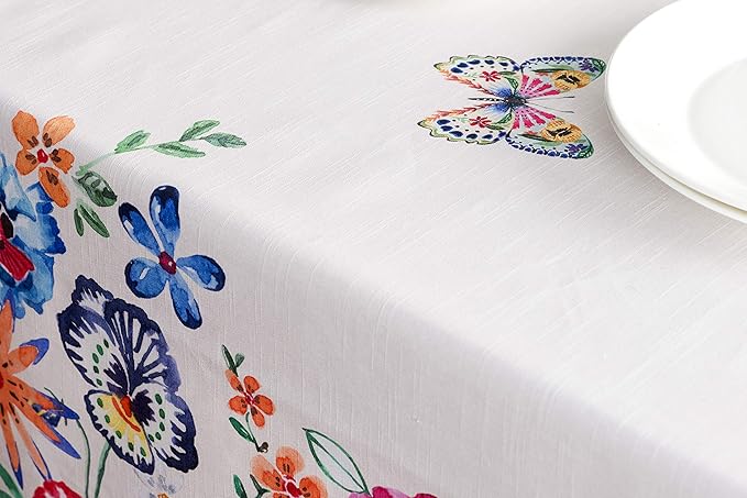Maison d' Hermine Table Cloth Rectangle Table 100% Cotton 60 x 90 Inches Tablecloth Reusable Decorative for Dining Room Farmhouse Valentines Day Decorations Spring Summer - Happy Florals - High Summer