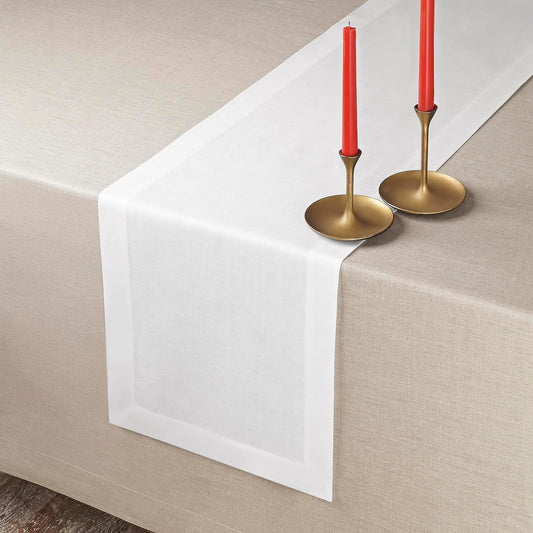 D'Moksha Homes Linen White Table Runner 108 Inches Long - 100% Pure Linen Dining Table Runner 14 x 108 Inch for Fall, Autumn and Halloween - Machine Washable