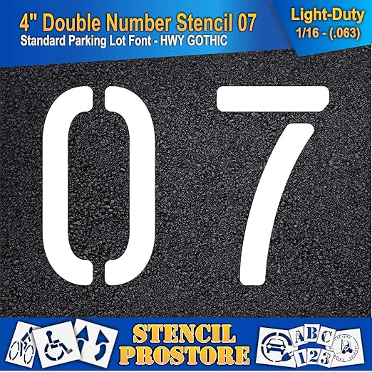 Pavement, Curb, and WheelStop Stencils - 4 inch Double Number Stencil - (07) - 4" x 5.5" x 1/16" (63 mil) - Light-Duty