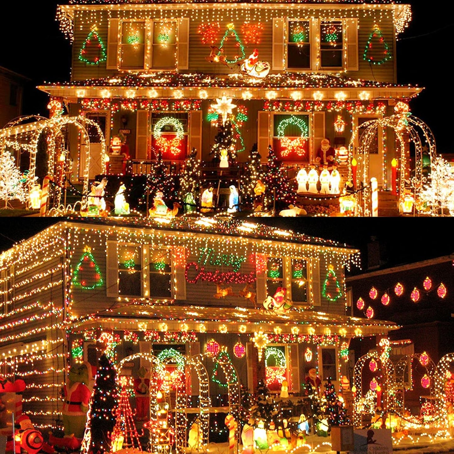 Techip 300 LED Halloween Christmas Lights Outdoor, Warm White Christmas Tree Lights Outside Waterproof Twinkle Lights Green Wire Connectable Plug in String Lights Indoor 108FT 8 Modes for House Decor