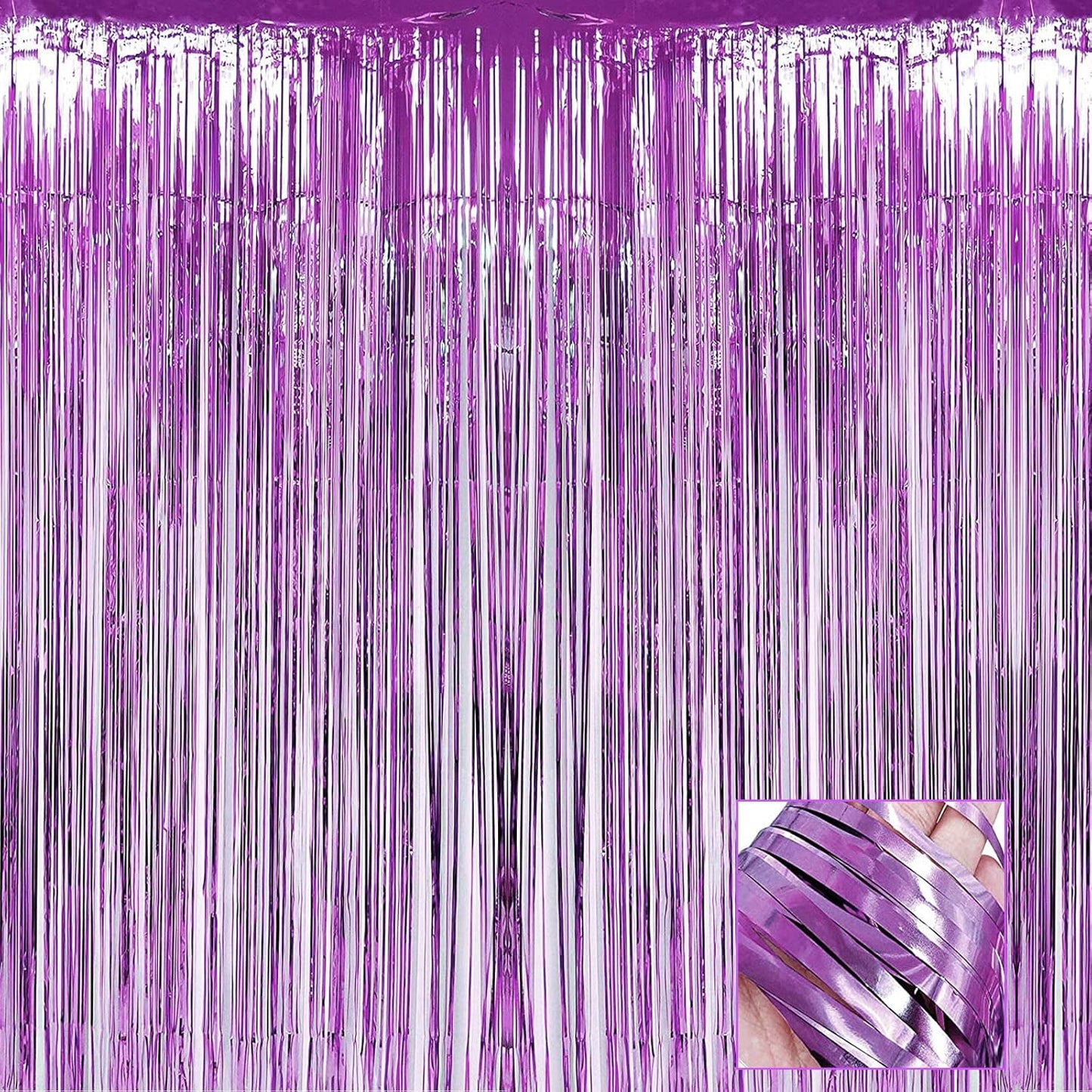 4 Pack Light Purple Foil Fringe Curtain Backdrop, 3.28Ft x 6.56Ft Metallic Tinsel Foil Fringe Streamers Curtains for Photo Booth, Wedding, Thanksgiving, Birthday, Christmas, Halloween Party Decoration