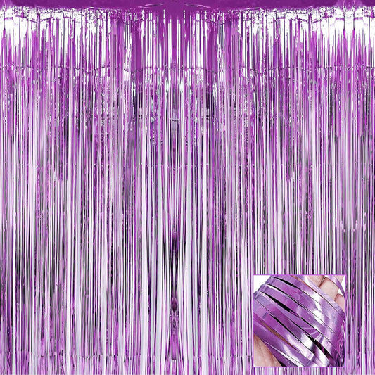 4 Pack Light Purple Foil Fringe Curtain Backdrop, 3.28Ft x 6.56Ft Metallic Tinsel Foil Fringe Streamers Curtains for Photo Booth, Wedding, Thanksgiving, Birthday, Christmas, Halloween Party Decoration