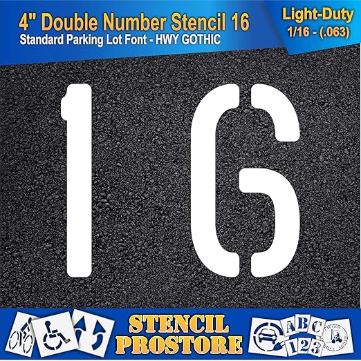 Pavement, Curb, and WheelStop Stencils - 4 inch Double Number Stencil - (16) - 4" x 4" x 1/16" (63 mil) - Light-Duty