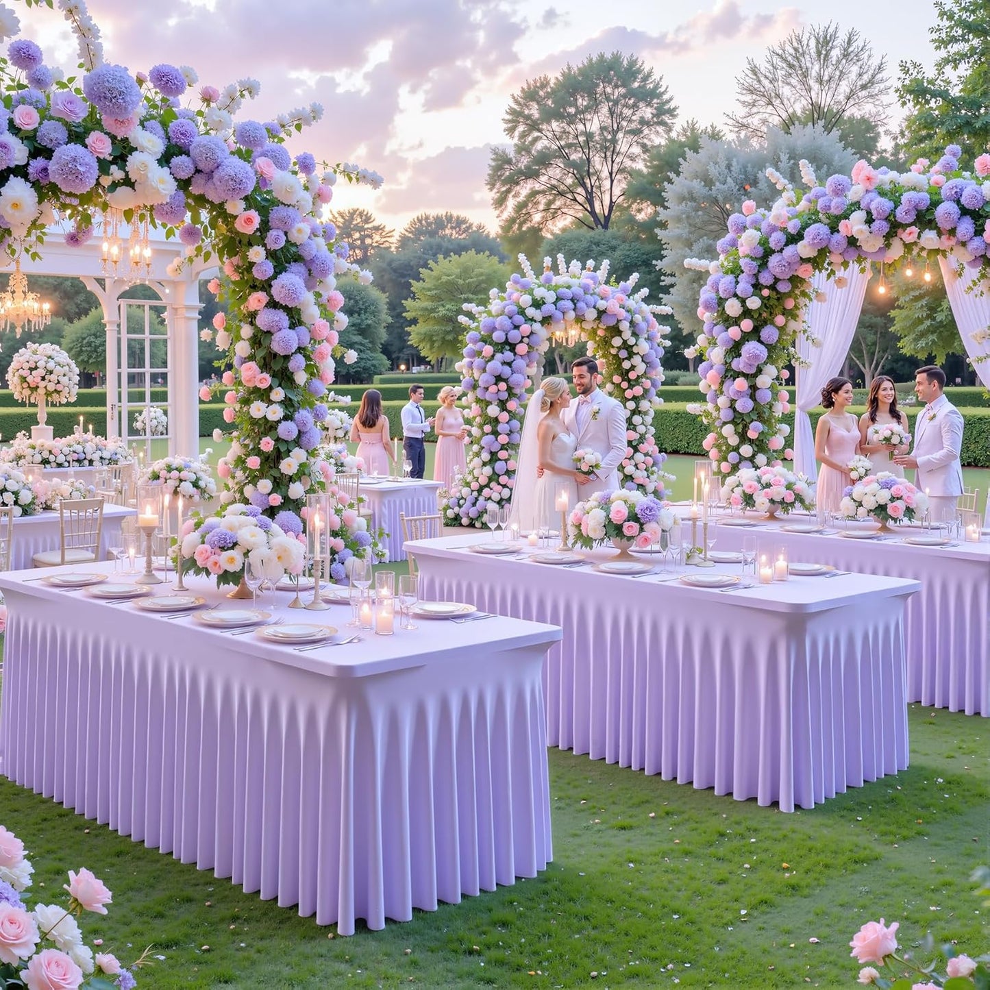 6ft Lavender Spandex Table Cloths for Rectangle Tables Wrinkle Free Light Purple Tablecloth Rectangle Stretch Fitted Lilac Table Cover with Skirt for Birthday Party Wedding Banquet Baby Shower Buffet