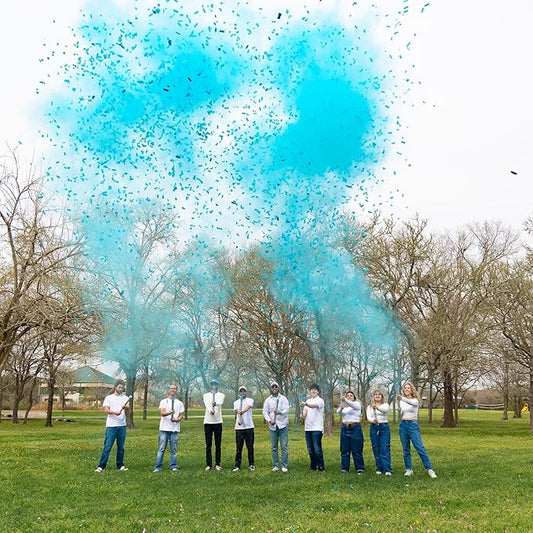 24” X-large Gender Reveal Confetti & Powder Smoke Cannon | 2 Blue Poppers | Biodegradable | Alternative to Gender Reveal Smoke Bombs Extinguisher | Baby Gender Reveal Decorations | TUR Party Supplies
