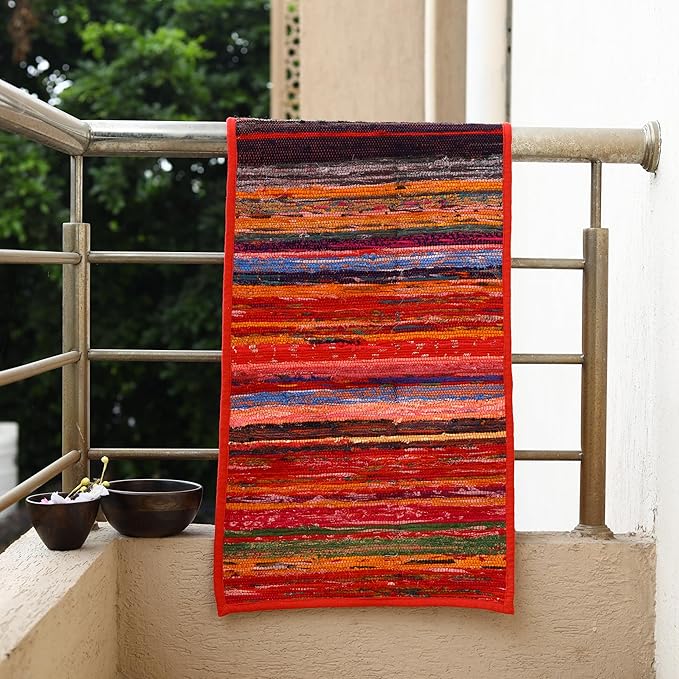 Trade Star Handloomed Table Runner Decorative Table Placemat Upcycled Fabric Table mat Designer Highly Durable Area Rug Runner (RED)