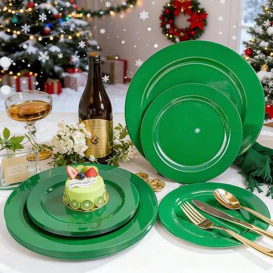FLOWERCAT 60PCS Green Plates & Christmas Plates - Heavy Duty Dark Green plates Disposable for St. Patrick's Party &Christmas- Include 30PCS 10.25" Dinner Plates & 30PCS 7.5" Dessert Plates