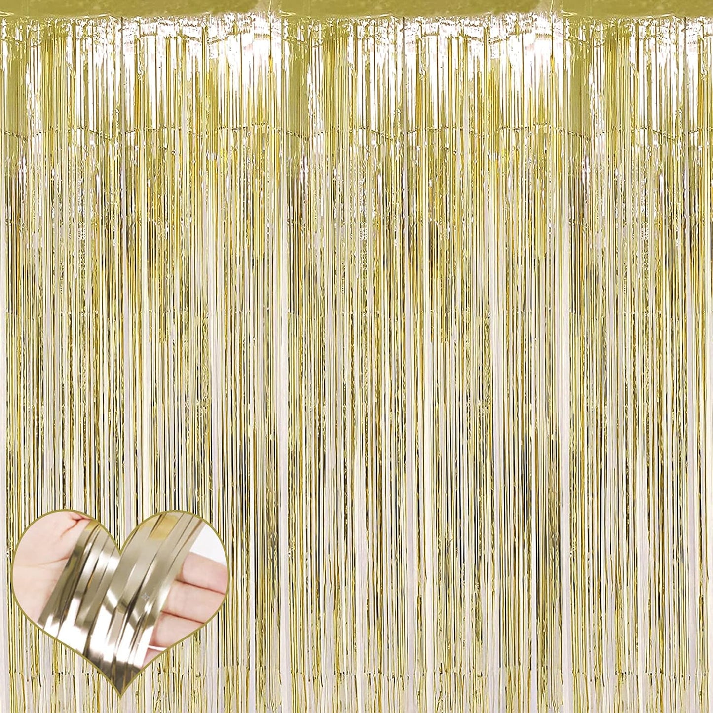 4 Pack Light Gold Fringe Curtain Backdrop, 3.2Ft x 6.6Ft Metallic Tinsel Foil Fringe Streamers Background for Photo Booth Birthday Wedding Baby Shower Carnival Easter Mother’s Day Party Decorations