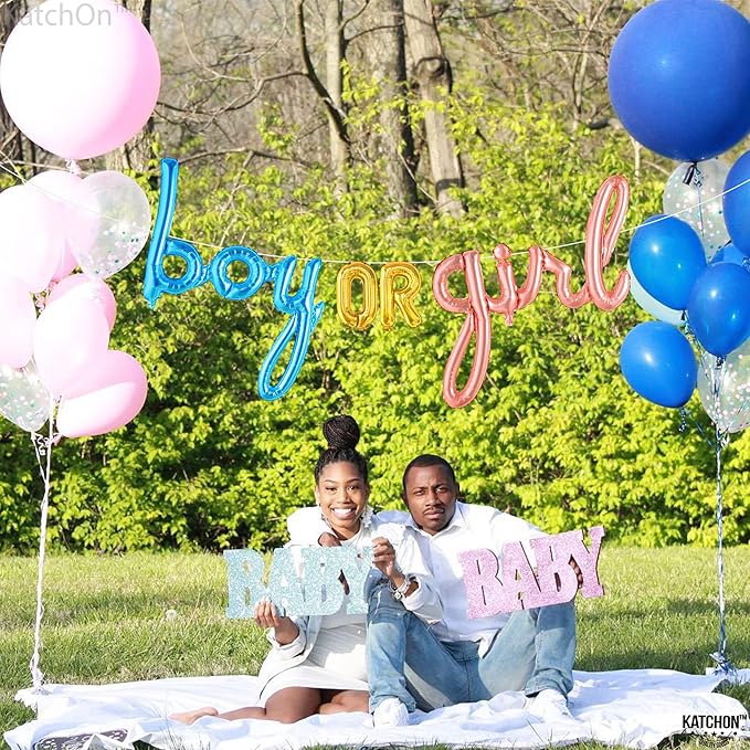KatchOn, Huge Boy or Girl Balloon Banner - 36 Inch | Boy or Girl Sign for Baby Gender Reveal Decor | Balloon Banner For Baby Shower Decor | Gender Reveal Party Decorations