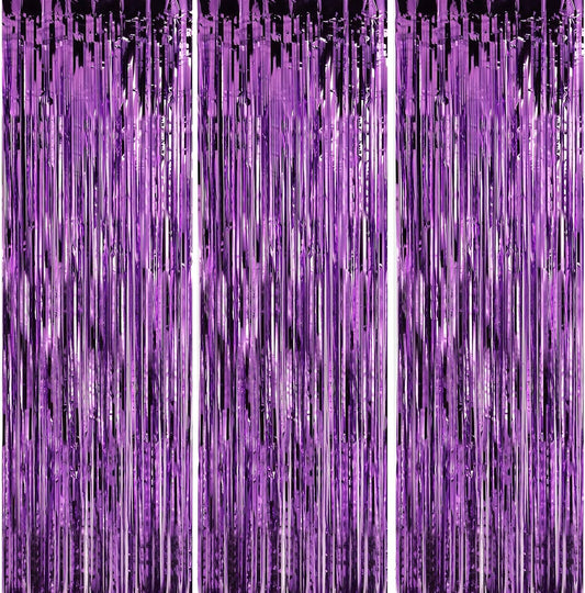 Crosize 5 Pack 3.3 x 9.9 ft Purple Foil Fringe Curtains Party Decorations, Purple Tinsel Curtain Backdrop for Parties, Door Streamers, Glitter Streamer Backdrop for Birthday Decoration