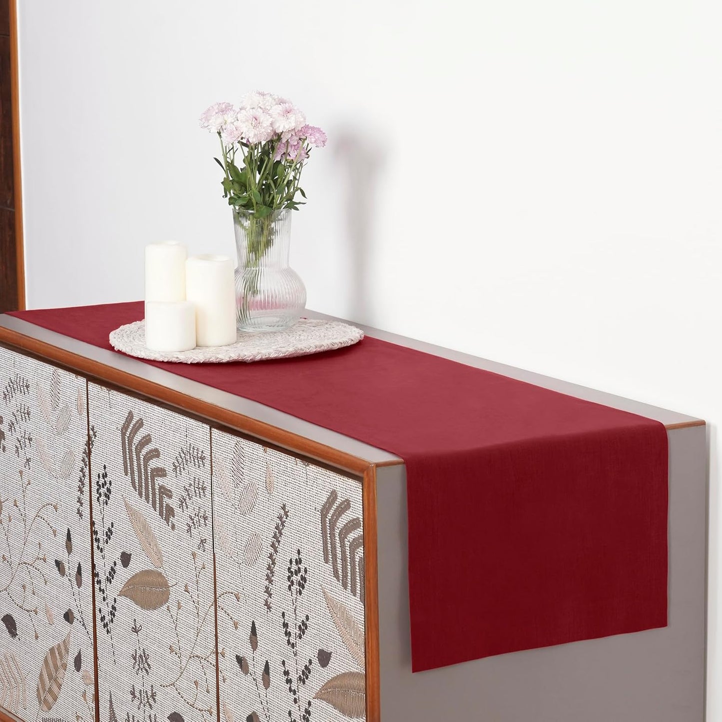 D'Moksha Homes Linen Red Table Runner 36 Inches - 100% Pure Linen Small Table Runner 14 x 36 Inch for Dresser, Coffee Tables, Fall, Autumn and Halloween-Machine Washable