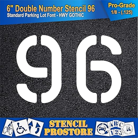 Pavement, Curb, and WheelStop Stencils - 6 inch Double Number Stencil - (96) - 6" x 9" x 1/8" (128 mil) - Pro-Grade
