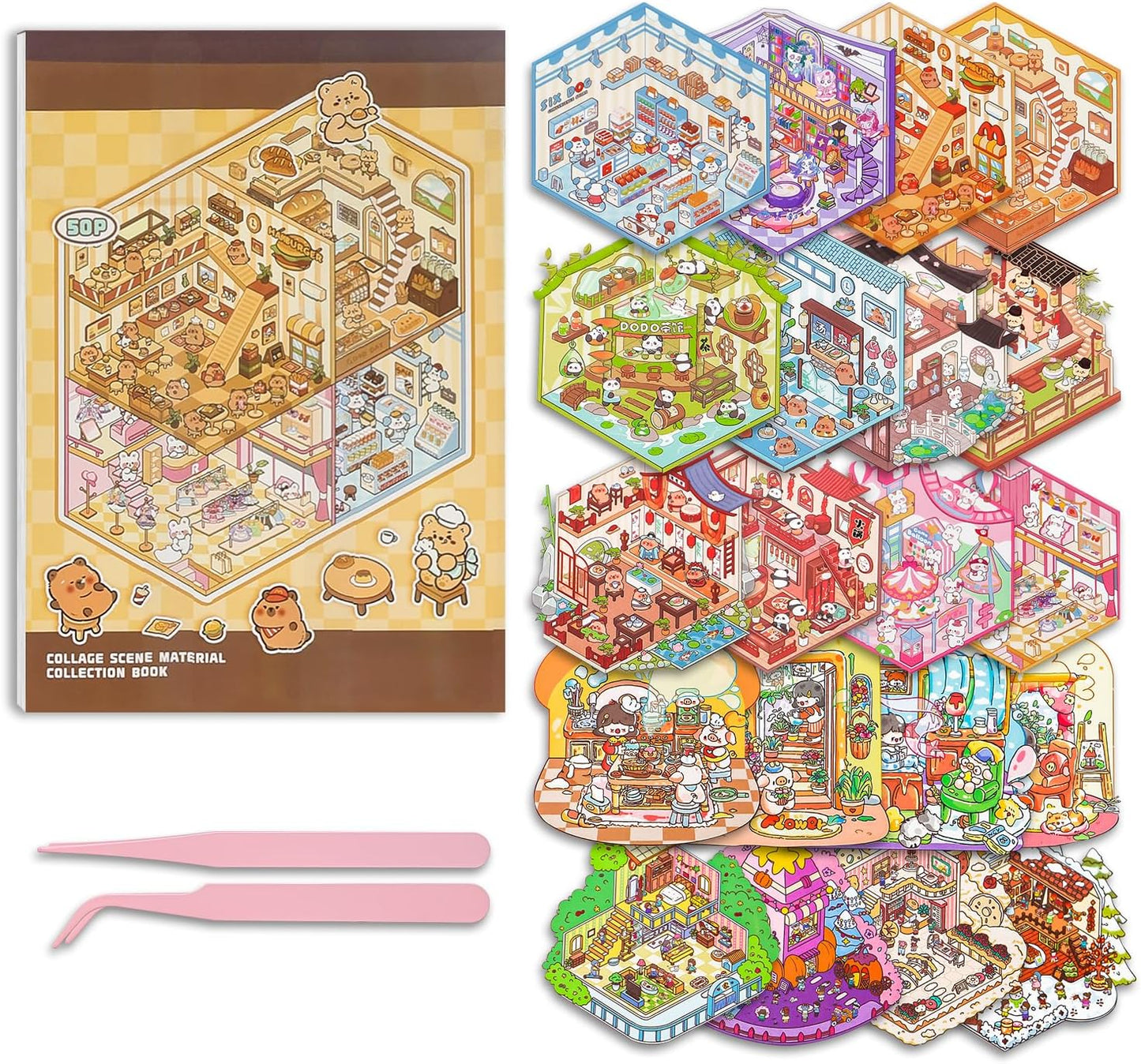 20 Sets DIY 3D Sticker Scene, Sticker Therapy Scenes Collection Book for Adults Kids Stress Relief Pass The Time, Relief Stress Pass The Time Play Park Hamburg Castle Library