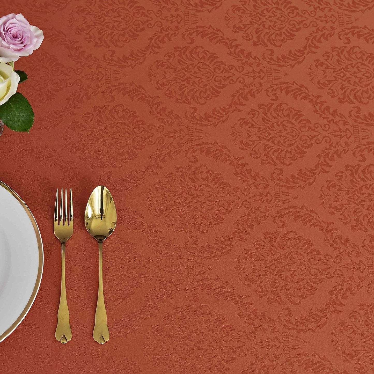 maxmill Square Tablecloth Damask Design Water Resistance Antiwrinkle Heavy Weight Soft Table Cloth for Buffet Banquet Parties Event Holiday Dinner Square 70 x 70 Inch Rust