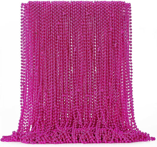 72PCS Bead Necklace, 33" Rose Red Bead Necklaces Bulk, Mardi Gras Beads Necklace Costume, Festival Parade Throw Accessories for Wedding Birthday Gender Reveal Party Events Supplies Decorations