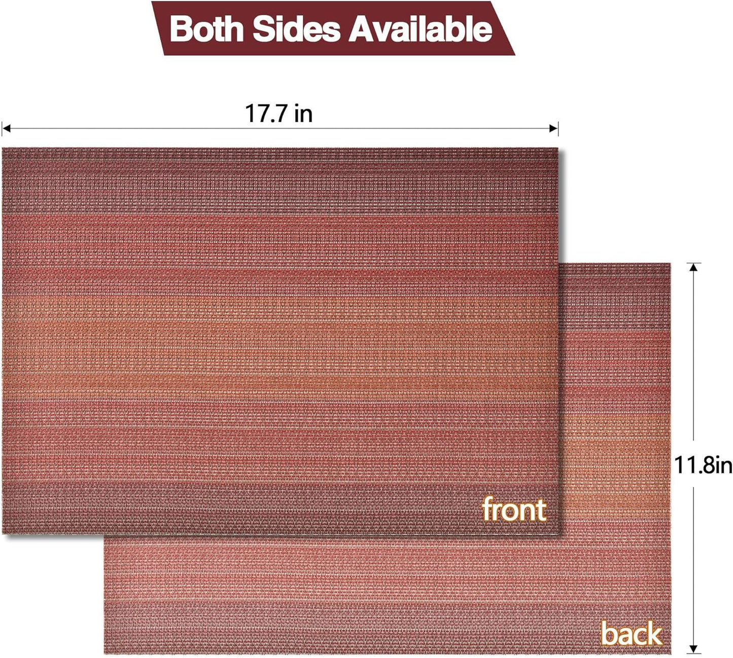 SLKQG Placemats Set of 4 - Easy Clean Washable Vinyl Placemats - Wipeable Heat Resistant Table Mats for Dining Table - 17.7x11.8 Inch (4, Red Gradient)