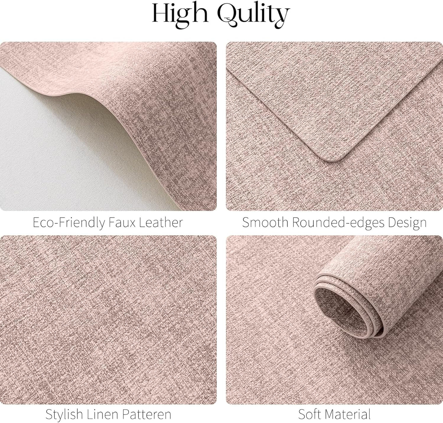 MOSAYT Faux Leather Placemats Set of 8, Heat Resistant Vinyl Place Mats with Coasters, Wipeable Washable Waterproof Oil Proof Table Mats for Kitchen Dining Indoor Outdoor, 12" x 18", Pink