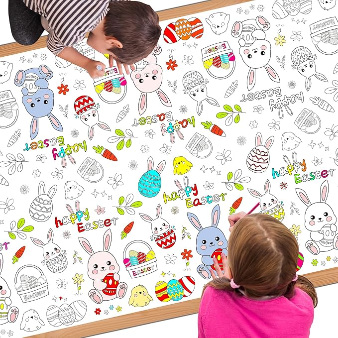 Childom 1 Pack Easter Tablecloth Coloring Tablecloth,Easter Decorations Crafts for Kids,54 x 108 Inch Disposable Paper Table Cover,Giant Coloring Poster for Gifts Games Activities Holiday Party Favors