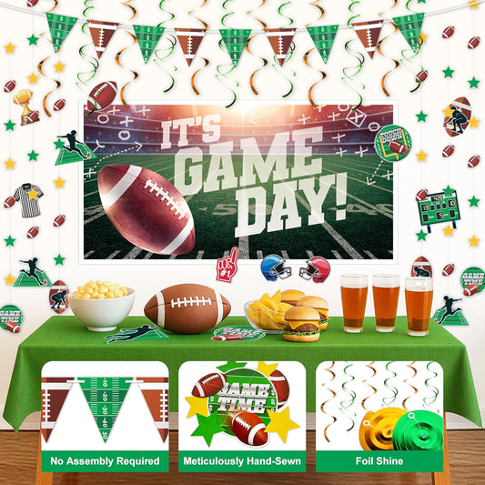 32-Piece Football Party Decoration Kit – Banners, Foil Swirls, Garlands and Cutouts with Helmets, Jerseys and Game Icons for Super Bowl, Tailgate, Sports Birthdays and Team Celebrations