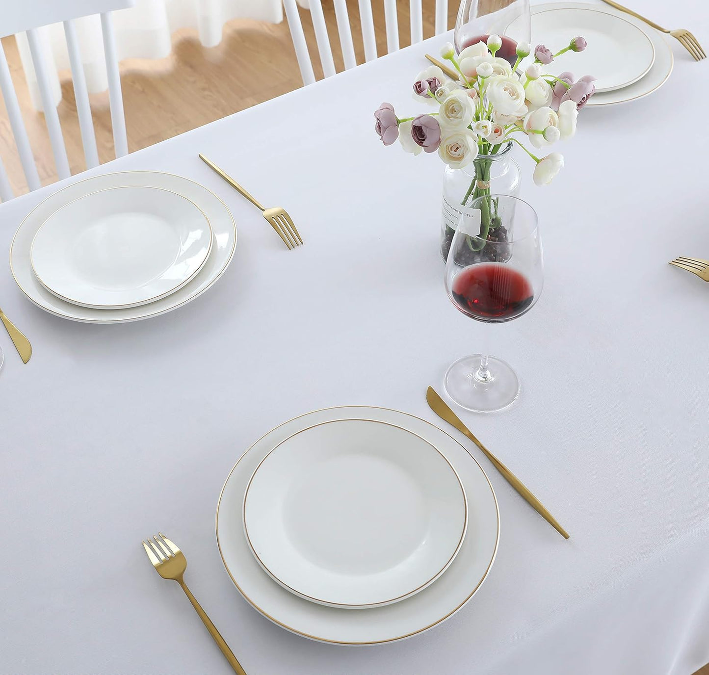 FOLINS&HOME White Rectangle Tablecloth Wrinkle Free Waterproof Polyester Table Cloths, Spillproof Heavy Duty and Washable Table Cover for Party, Banquet, Indoor & Outdoor - Square/Oblong 54 x 54 inch