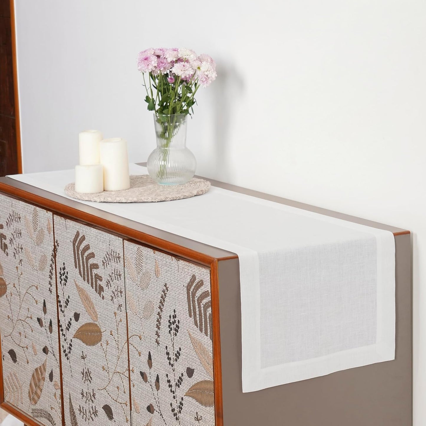 D'Moksha Homes Linen White Table Runner 72 Inches Long - 100% Pure Linen 14 x 72 Inch Table Runner for Dining, Fall, Autumn and Halloween - Machine Washable