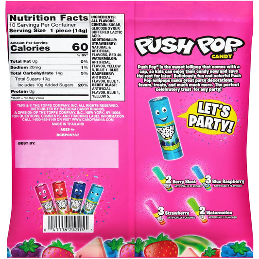 Push Pop Christmas Candy Variety Pack, 10 Ct Lollipops Individually Wrapped in Fruity Flavors, Bulk Individually Wrapped Hard Candy, Birthday Party Favors, Stocking Stuffers, Kids Gifts