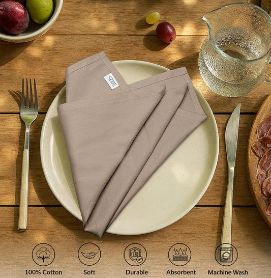 Ruvanti Premium Cloth Napkins Set of 12, 18x18 Inches, 100% Cotton, Washable, Soft & Absorbent, Perfect for Wedding, Christmas, Thanksgiving Dinners - Light Taupe
