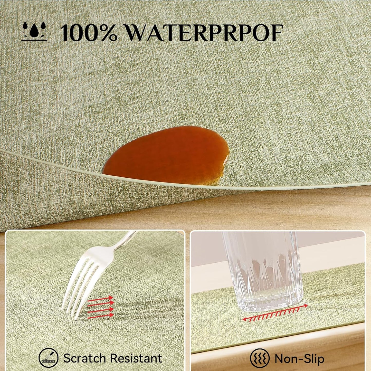 Softalker Vinyl Placemats Set of 4 - Faux Leather Heat Resistant Place Mats, 100% Waterproof Oilproof Wipe Clean Table Mats for Indoor & Outdoor Use, 17’’×12’’, Grass Green